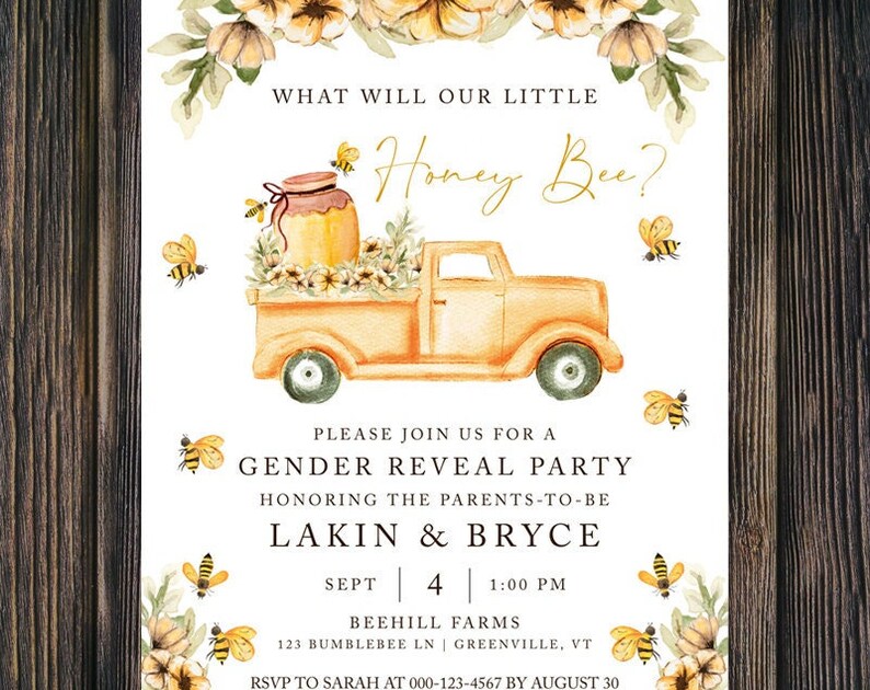 Gender Reveal Invitation Digital Honey Bee Gender Reveal Party Editable Invitation Template Digital invite Instant Download