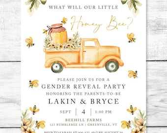 Gender Reveal Invitation, Honey Bee Gender Reveal, Gender Reveal Party, Editable Invitation Template, GR224, B224