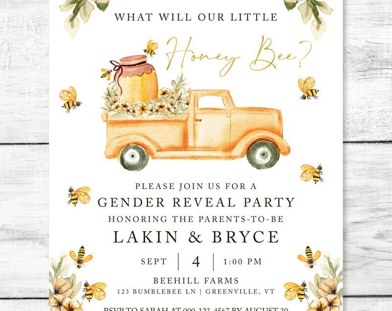 Gender Reveal Invitation Honey Bee Gender Reveal Gender Reveal Party Editable Invitation Template GR224 B224