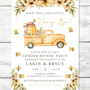 Gender Reveal Invitation, Honey Bee Gender Reveal, Gender Reveal Party, Editable Invitation Template, GR224, B224