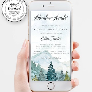 Adventure Virtual Baby Shower Invitation, Editable Template, Mountains Baby Shower, Long Distance Shower, Email Shower Invitation, B220