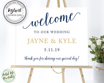 Wedding Welcome Sign Template, Fully Editable, Change Text Font Colors, Portrait and Landscape Formats, Wedding Sign, Instant Download, W101