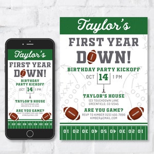 Football Birthday Invitation: First Year Down (Editable Template) - BP103