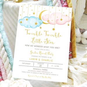 Gender Reveal Invitation, Twinkle Twinkle Little Star, Gender Reveal Party, Editable Invitation Template, GR222