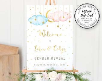 Gender Reveal Welcome Sign, Editable Template, Twinkle Twinkle Little Star, Gender Reveal Decorations, Instant Download, GR222