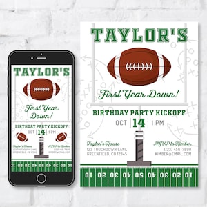 1st Birthday Invitation: First Year Down Football Invite (Editable Template) - BP103