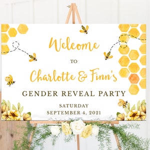 Gender Reveal Welcome Sign, Bee Gender Reveal, Gender Reveal Decorations, Editable Template, Instant Download, GR225, B225