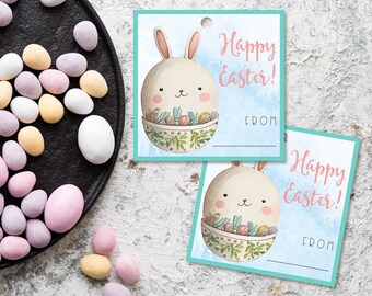 Square Easter Bunny Tag, Happy Easter Tags, Easter Printable, Easter Basket Tags, Easter Treat Tags, Digital Files, Instant Download, EA04