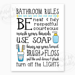 BATHROOM RULES, Kids Bathroom Sign, Family Bathroom Rules, Bathroom ...
