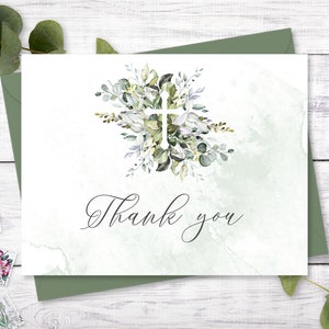 Greenery Folded Thank You Card Template, Baptism, Christening or First Communion Thank You, BI202