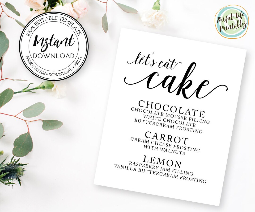 Cake Flavor Sign Wedding Cake Sign Cake Table Sign Wedding Etsy