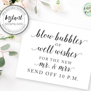 Bubbles Send Off Sign Template, Couple Send Off Sign, Wedding Send Off Sign Printable, New Mr and Mrs Send Off Sign, Instant Download, W101
