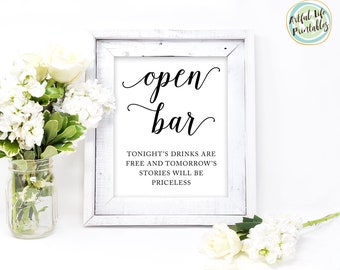 Open Bar Sign Printable, Open Bar Wedding Sign, Wedding Open Bar Sign, Open Bar Sign, Digital Open Bar Sign, Wedding Bar & Drink Sign, W101