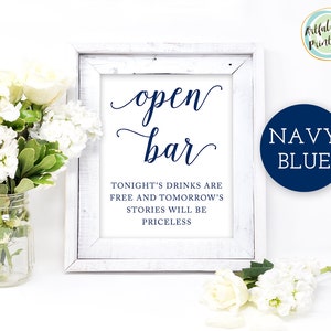 Navy Open Bar Sign Printable, Open Bar Wedding Sign, Wedding Open Bar Sign, Open Bar Sign, Digital Open Bar Sign, Wedding Bar Sign, W101NAV
