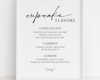 Cupcake Menu Printable, Cupcake Flavors Sign, Wedding or Shower Cupcake Sign, Editable Template, Instant Download, W115