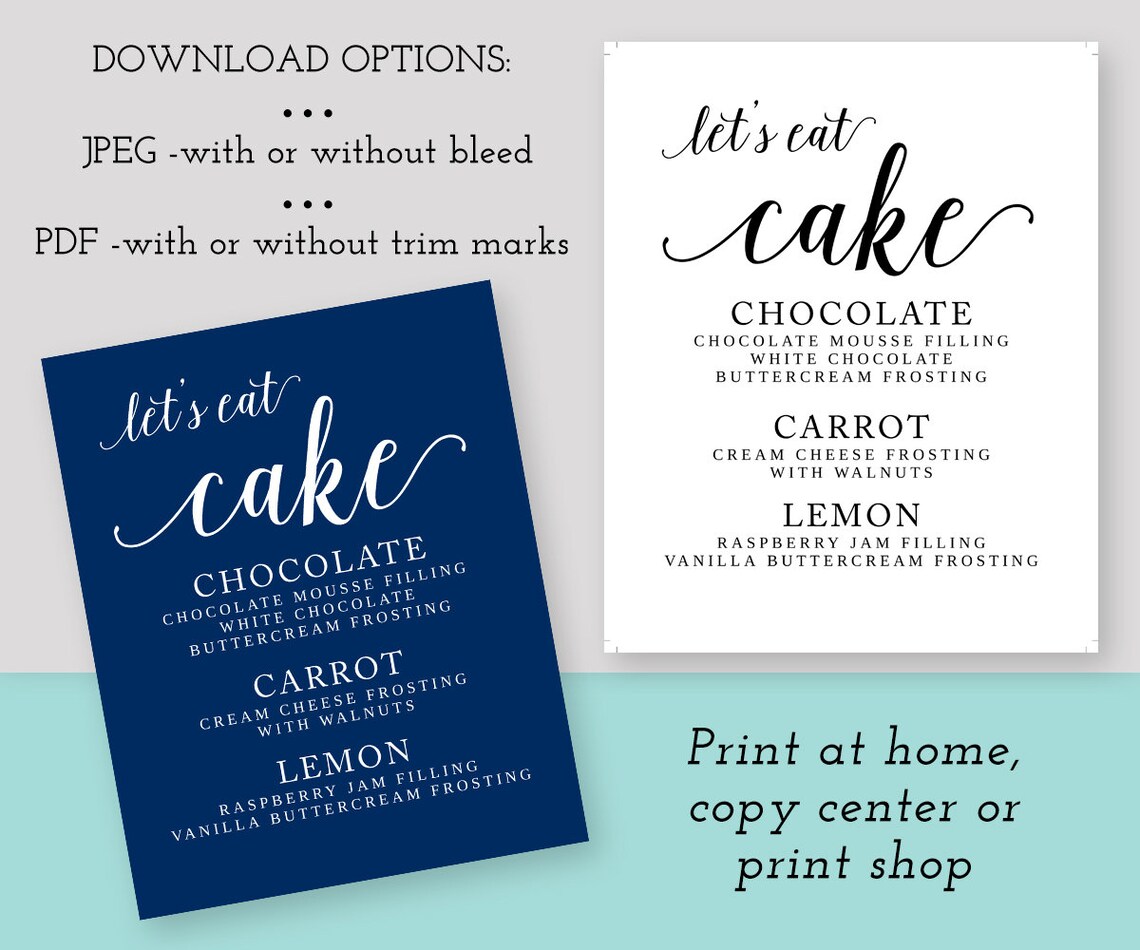 Cake Table Sign Cake Flavor Sign Template Cake Sign Etsy