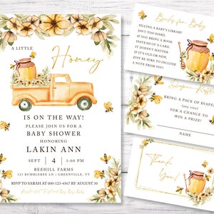 Baby Shower Invitation Set, Bee Baby Shower, A Little Honey Baby Shower, Baby Shower Invitations, Editable Template, Instant Download, B224