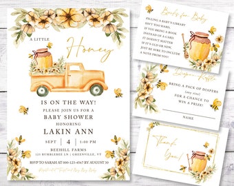 Baby Shower Invitation Set, Bee Baby Shower, A Little Honey Baby Shower, Baby Shower Invitations, Editable Template, Instant Download, B224