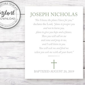 Baptism Gift, Baptism Print, Personalized Baptism Gift, Boy Baptism Gift, Girl Baptism Gift, Editable Template Instant Download