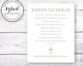 Baptism Gift, Baptism Print, Personalized Baptism Gift, Boy Baptism Gift, Girl Baptism Gift, Editable Template Instant Download