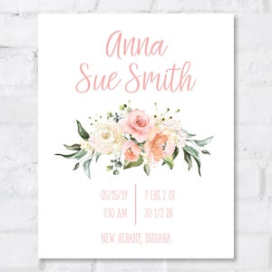 Baby Girl Birth Stats, Editable Template, Boho Nursery, Floral Nursery Art, Birth Announcement, Birth Stats Sign, Baby Girl Nursery Decor