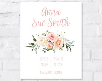 Birth Stats Sign: Floral Birth Announcement Nursery Printable | Editable Template