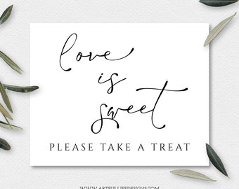 Dessert Table Sign, Dessert Bar Sign, Love is Sweet Take A Treat, Dessert Buffet Sign, Wedding Sign Printable, Wedding Dessert Table, W115