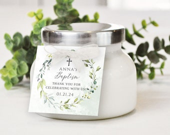 Square Greenery Baptism Favor Tag Template, Favor Sticker, Favor Label, Gender Neutral, BI202