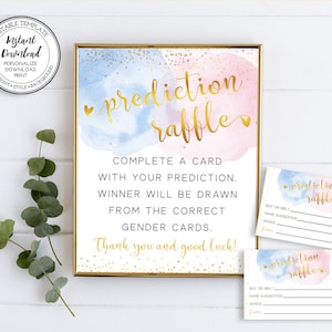 Gender Reveal Game, Gender Prediction Game Sign and Card, Editable Template, Pink Blue Gold, Guess Baby's Gender, Instant Download, GR226