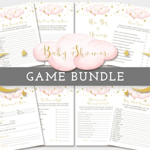 Baby Shower Games, Twinkle Twinkle Little Star, Pink Clouds with Moon and Stars, Baby Shower Games Printable Bundle, Instant Download, B222