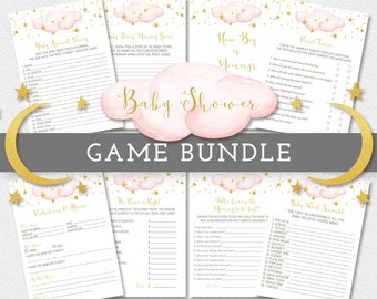 Baby Shower Games, Twinkle Twinkle Little Star, Pink Clouds with Moon and Stars, Baby Shower Games Printable Bundle, Instant Download, B222