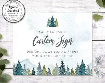 Adventure Mountains & Pines Unlimited Baby Shower Sign Template: 10x8 (Digital Download), b220