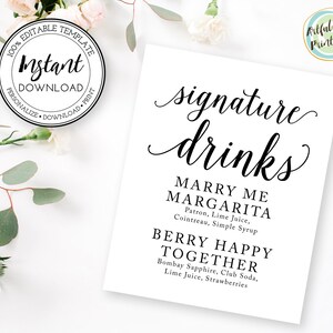 Wedding Signature Drink Sign: Customizable Bar Menu (Editable Templates), w101