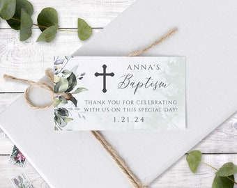 Greenery Baptism Favor Tag Template, Gender Neutral Baptism or Christening Favor Tags or Labels, BI202
