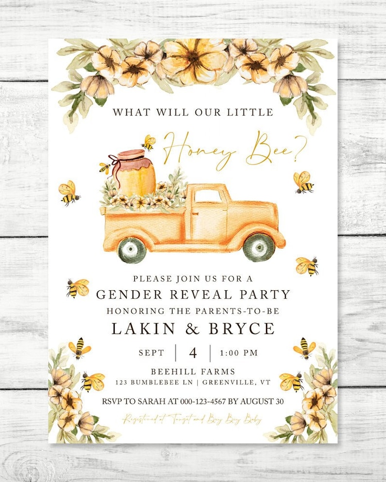 Gender Reveal Invitation Honey Bee Gender Reveal Gender Etsy