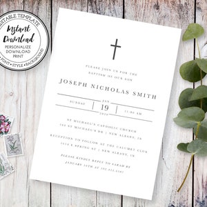 Gender Neutral Baptism Invitation Template, Baptism Invitation Boy Girl, Instant Download Editable Baptism Invitation, BI201