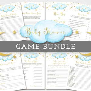 Baby Shower Games, Twinkle Twinkle Little Star, Blue Clouds with Moon and Stars, Baby Shower Games Printable Bundle, Instant Download, B223