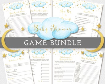 Baby Shower Games, Twinkle Twinkle Little Star, Blue Clouds with Moon and Stars, Baby Shower Games Printable Bundle, Instant Download, B223