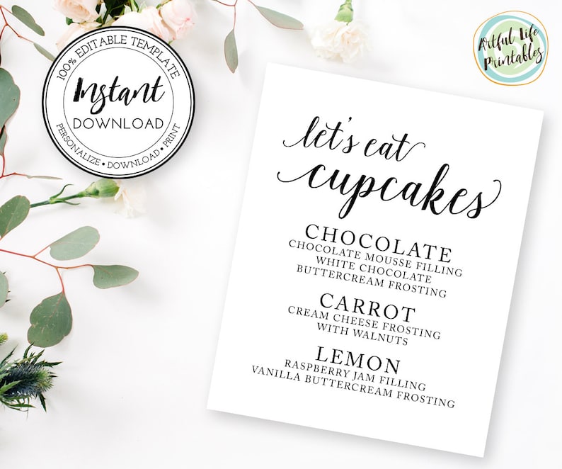 Cupcake Flavor Sign Cupcake Table Sign Cupcake Sign Etsy