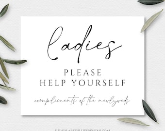 Ladies Bathroom Sign, Womens Bathroom Sign, Wedding Bathroom, Bathroom Basket Sign, Ready to Print, Instant Download, Wedding Sign, W115