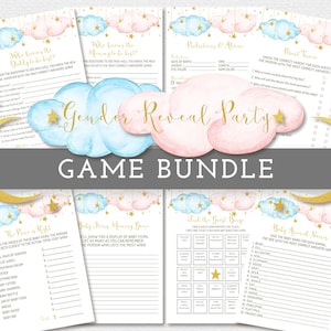 Gender Reveal Games, Shower Games, Twinkle Twinkle Little Star, Pink and Blue Clouds with Moon and Stars, Instant Download, GR222