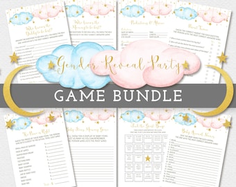 Gender Reveal Games, Shower Games, Twinkle Twinkle Little Star, Pink and Blue Clouds with Moon and Stars, Instant Download, GR222