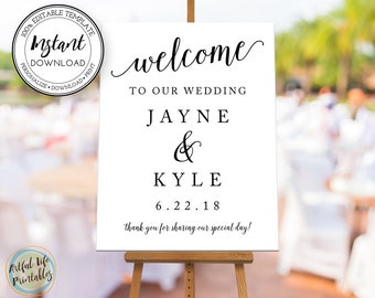 Editable Wedding Welcome Sign, Wedding Welcome Sign Template, Welcome Sign Printable, Change Text Font and Colors, DIY Wedding Signs, W101