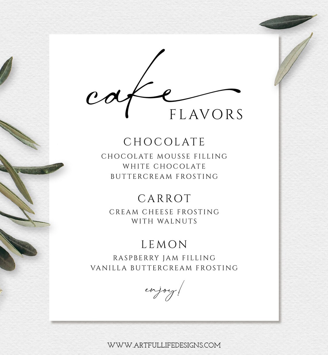 Wedding Cake Flavor Sign Cake Sign Template Shower Cake Etsy UK