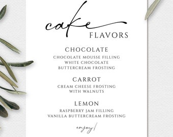 Cake Flavor Sign, Wedding Cake Sign Template, Shower Cake Flavor Sign, Editable Template, Instant Download, W115