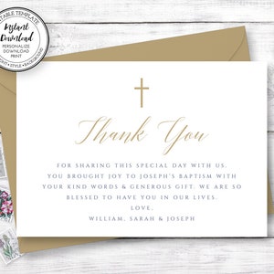 Baptism Thank You Card Template, Gender Neutral Baptism Thank You Card, Gold and Blue, Printable Thank You Card, Instant Download, BI206