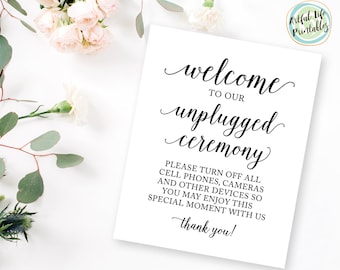 Unplugged Ceremony Sign, Wedding Welcome Sign Template, Unplugged Wedding, Printable Unplugged Ceremony, No Cell Phones Sign, W101