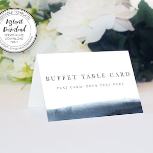 Buffet Food Card Template, Buffet Tent Cards, Food Label, Dessert Table Cards, Wedding or Shower Food Table Cards, Editable Template, W111