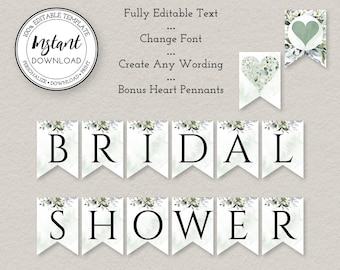 Bridal Shower Banner Printable, Bridal Shower Decorations, Fully Editable Pennant Banner Template, Instant Download, W103