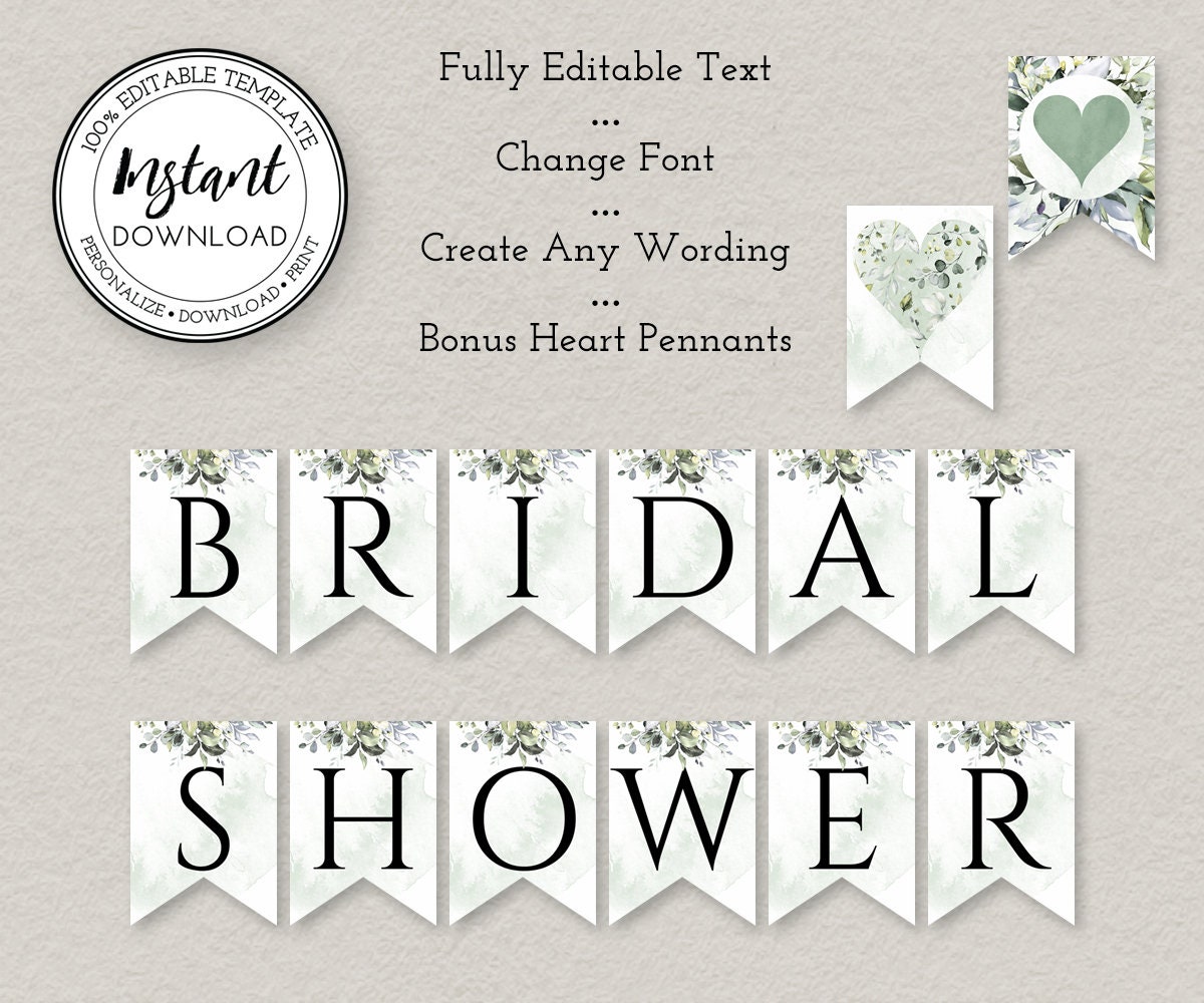 Bridal Shower Banner Printable, Bridal Shower Decorations, Fully Editable  Pennant Banner Template, Instant Download, W22 Regarding Bridal Shower Banner Template